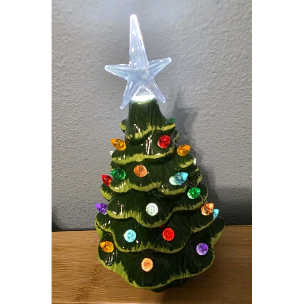 Ceramic Christmas Tree With Multicolor Peg Lights & Star 7.5"  Battery Operated